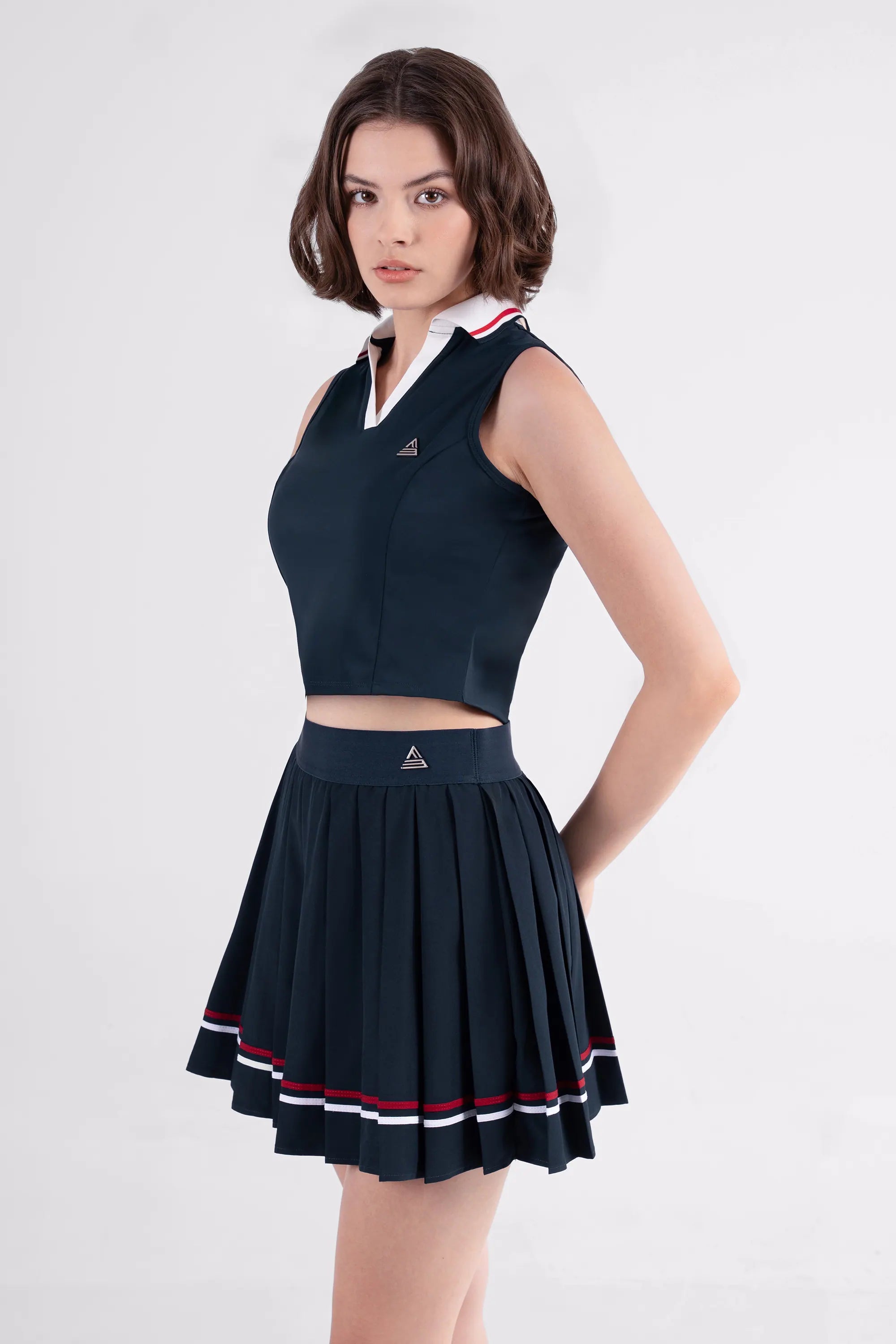 Tennis Polo V-Neck Sleeveless LAME - Navy/Red
