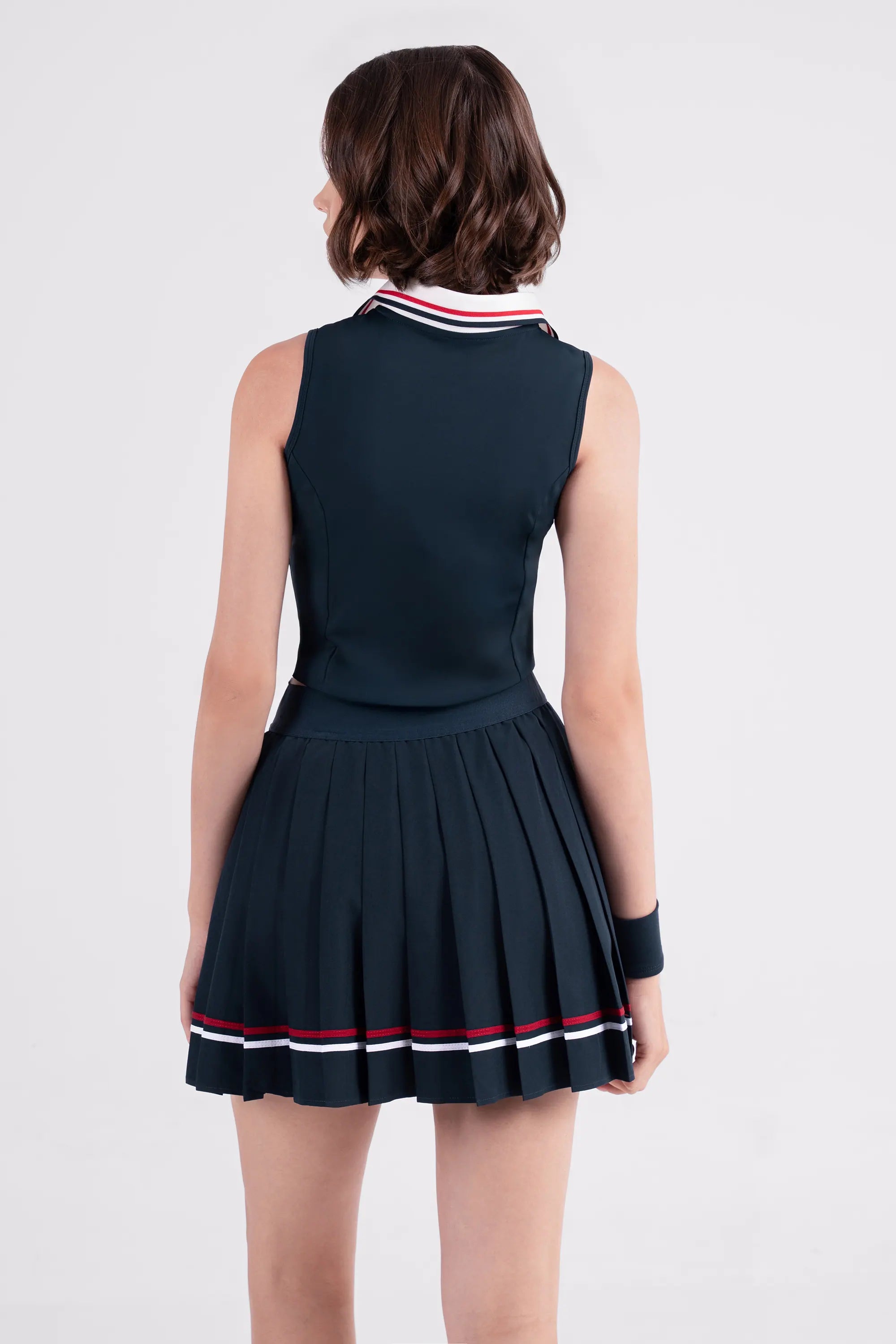Tennis Polo V-Neck Sleeveless LAME - Navy/Red