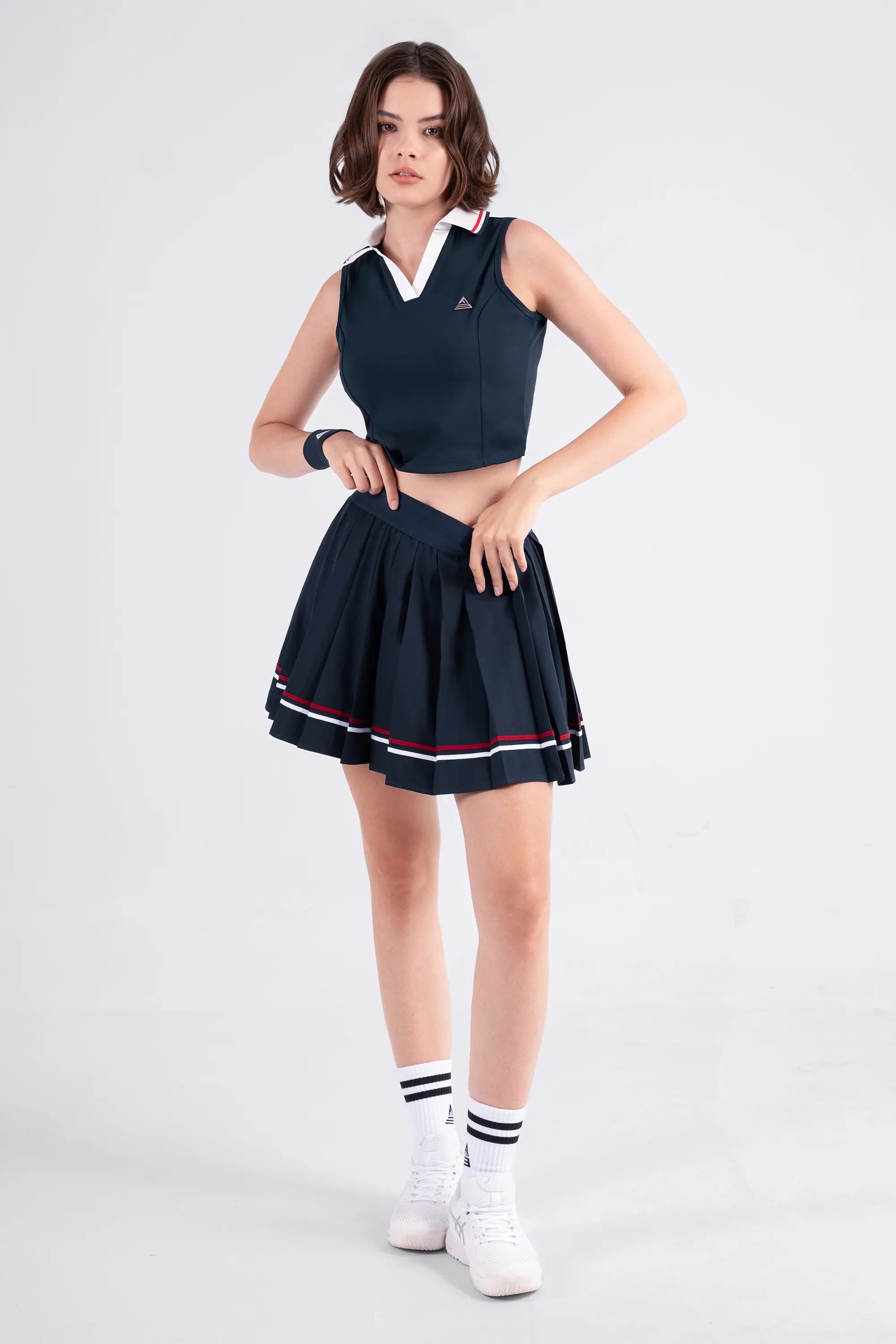 Tennis Polo V-Neck Sleeveless LAME - Navy/Red