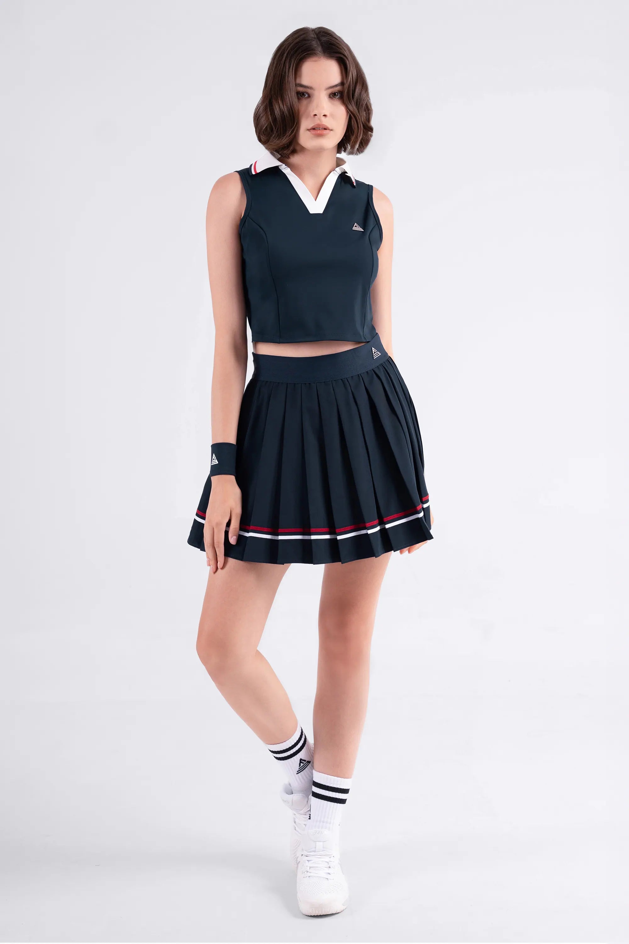 Tennis Polo V-Neck Sleeveless LAME - Navy/Red
