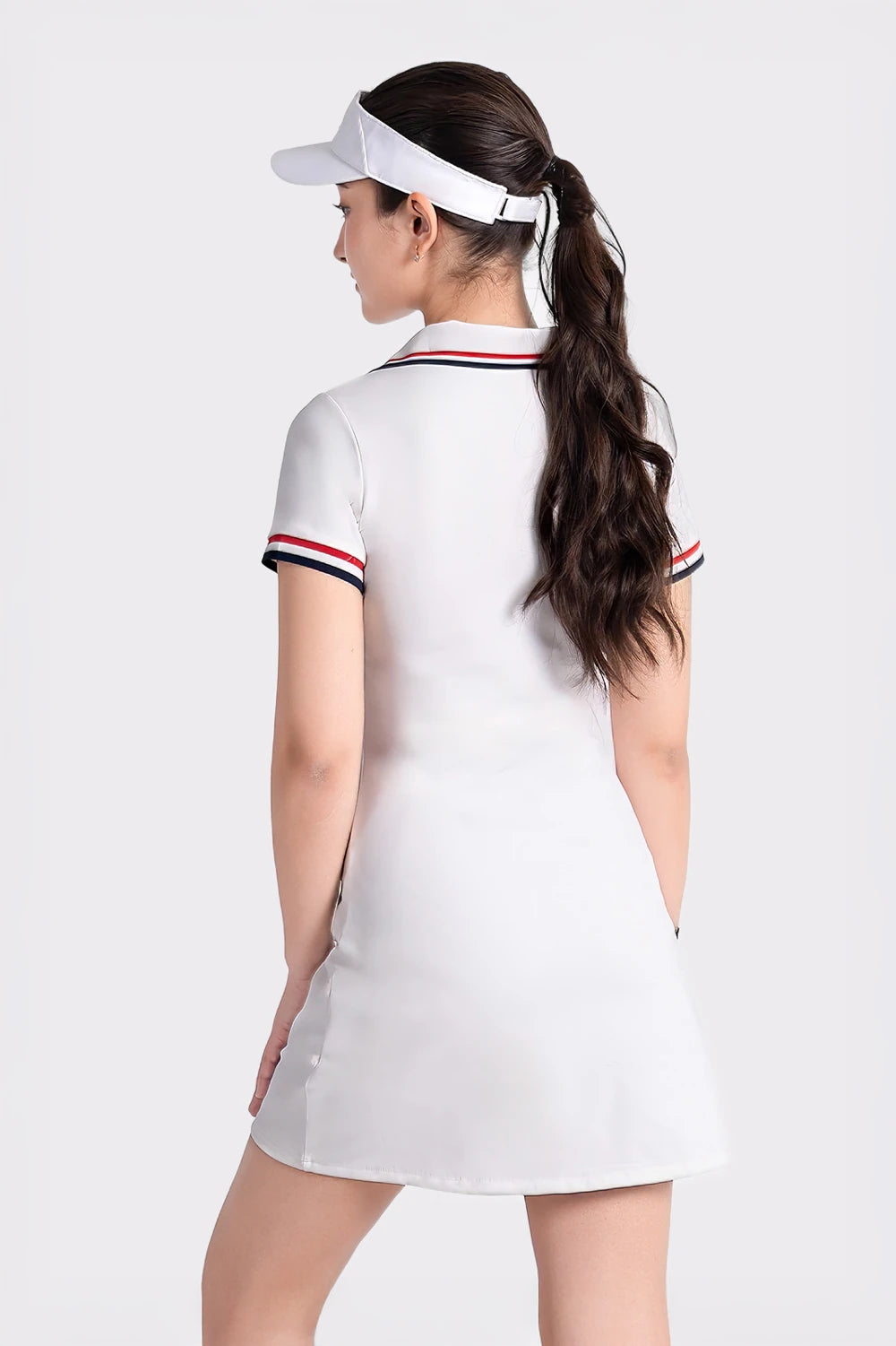 Tennis Dress V-Neck A-Line FORCE - White/Red