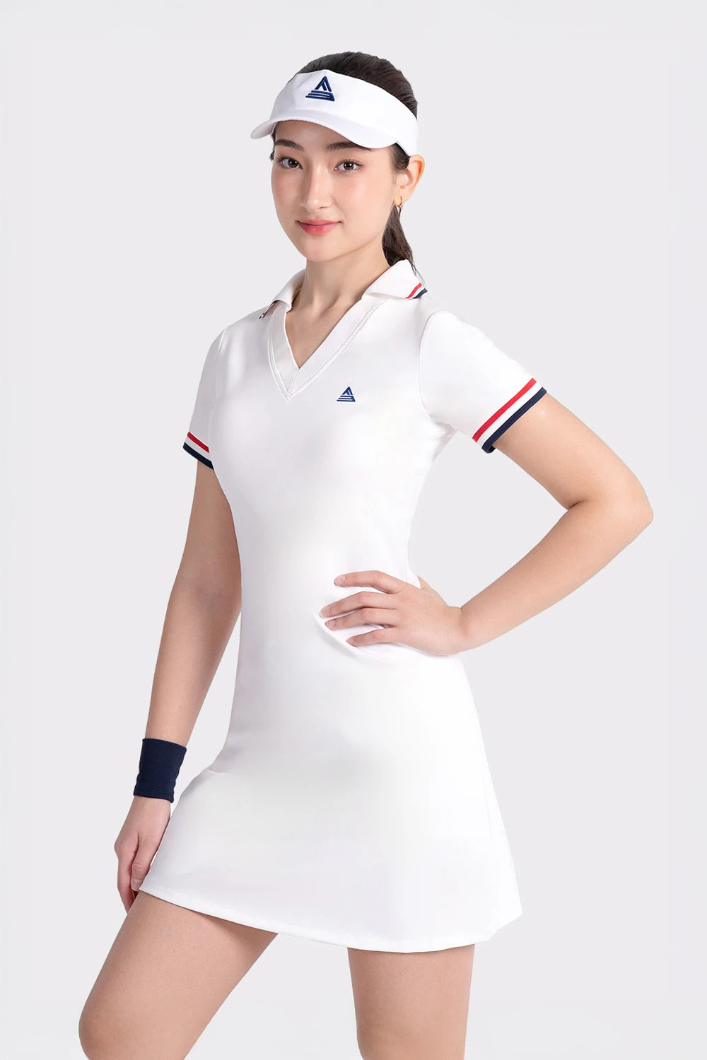 Tennis Dress V-Neck A-Line FORCE - White/Red