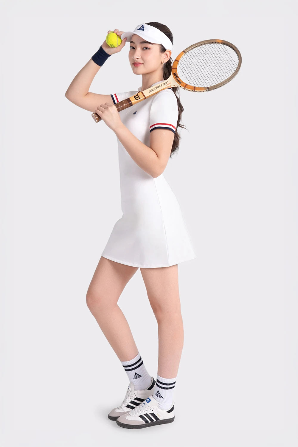 Tennis Dress V-Neck A-Line FORCE - White/Red