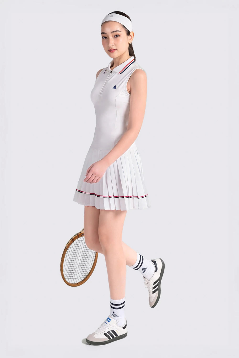 Tennis Dress Sleeveless Pleated LIBRE - White/Red
