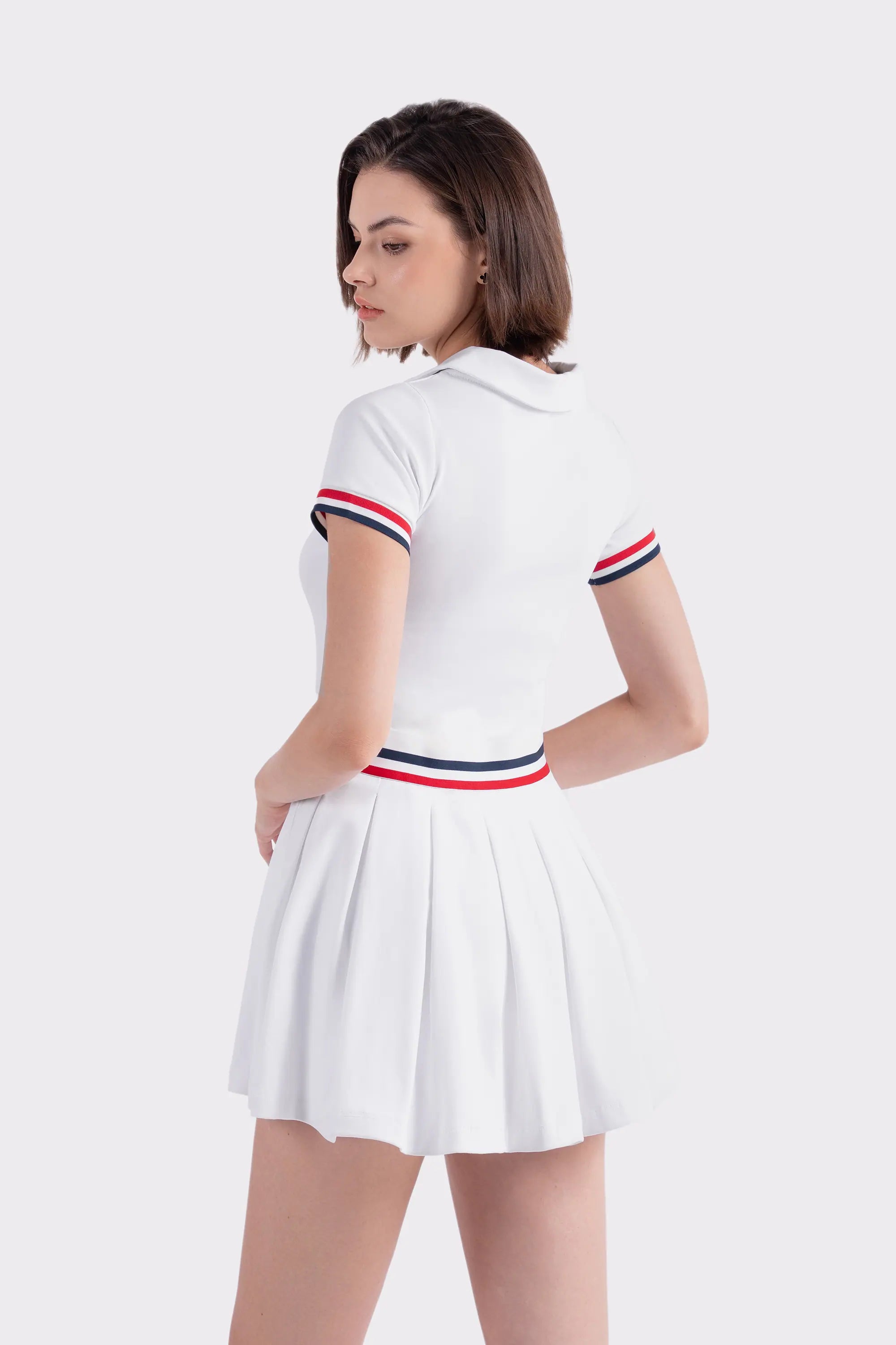 Tennis Dress Pleated V-Neck GLORY - White/Red