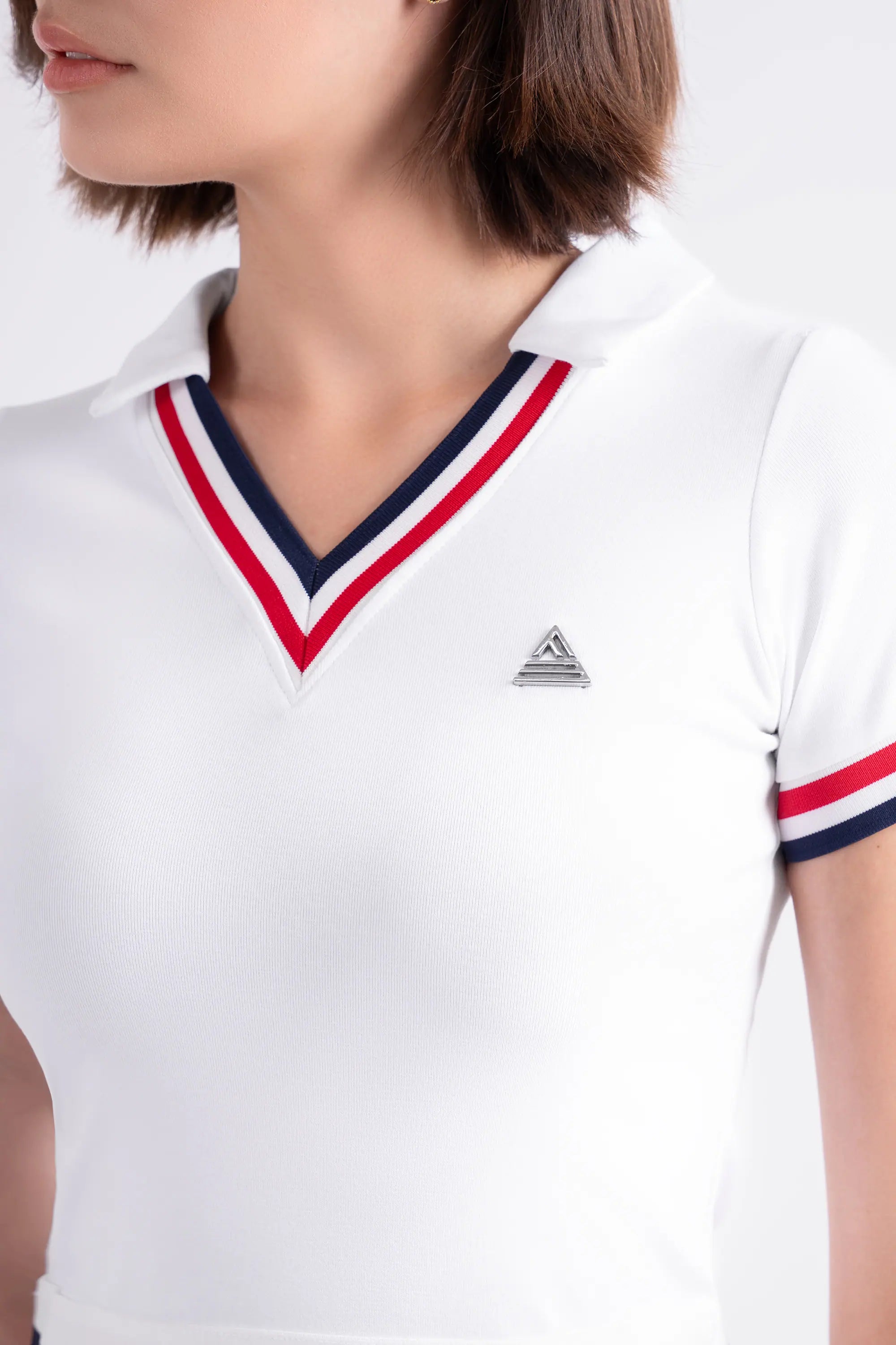 Tennis Dress Pleated V-Neck GLORY - White/Red