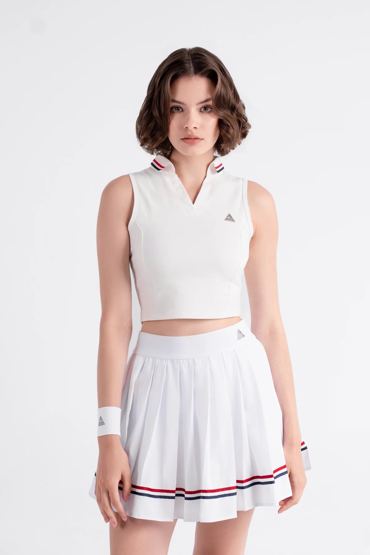Tennis Polo V-Neck Sleeveless LAME - White/Red