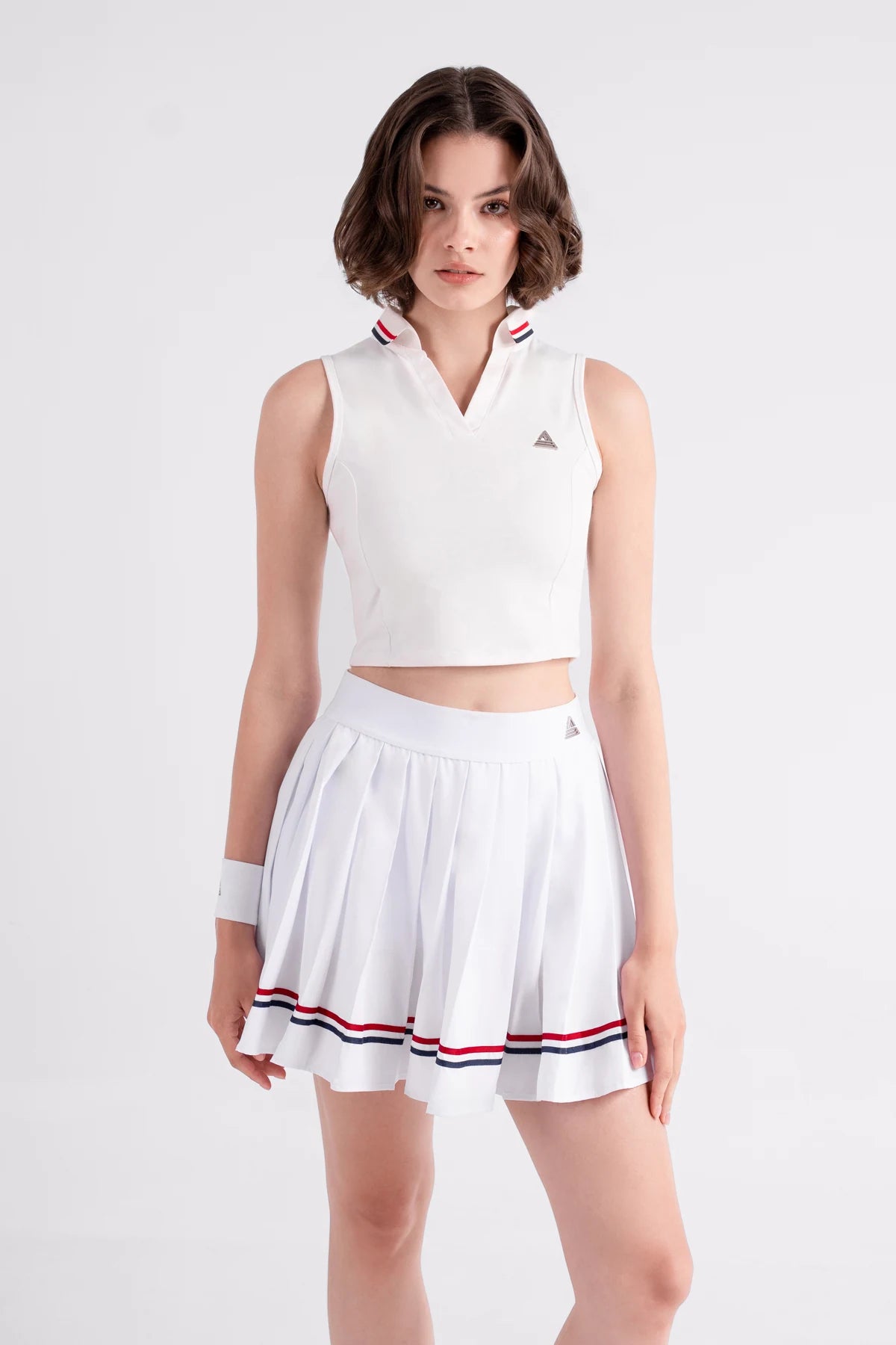 Tennis Polo V-Neck Sleeveless LAME - White/Red