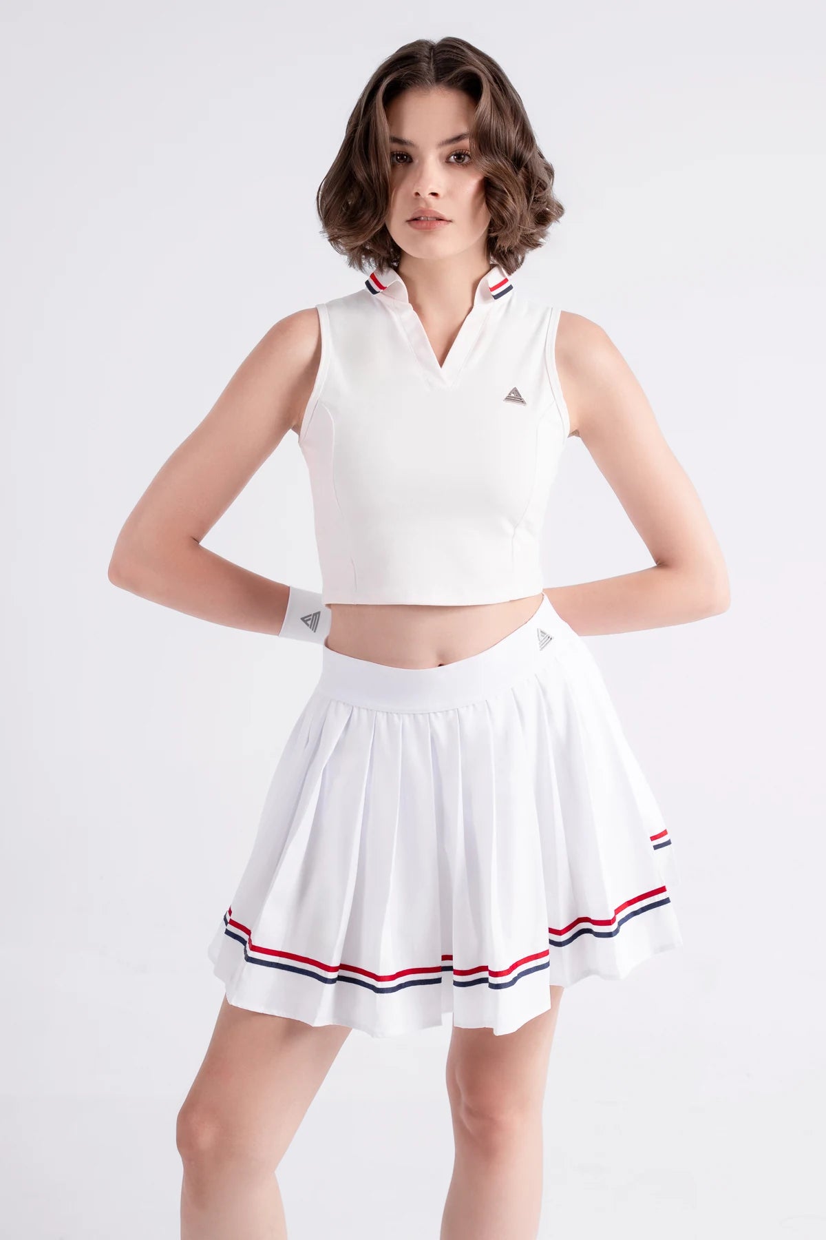 Tennis Polo V-Neck Sleeveless LAME - White/Red