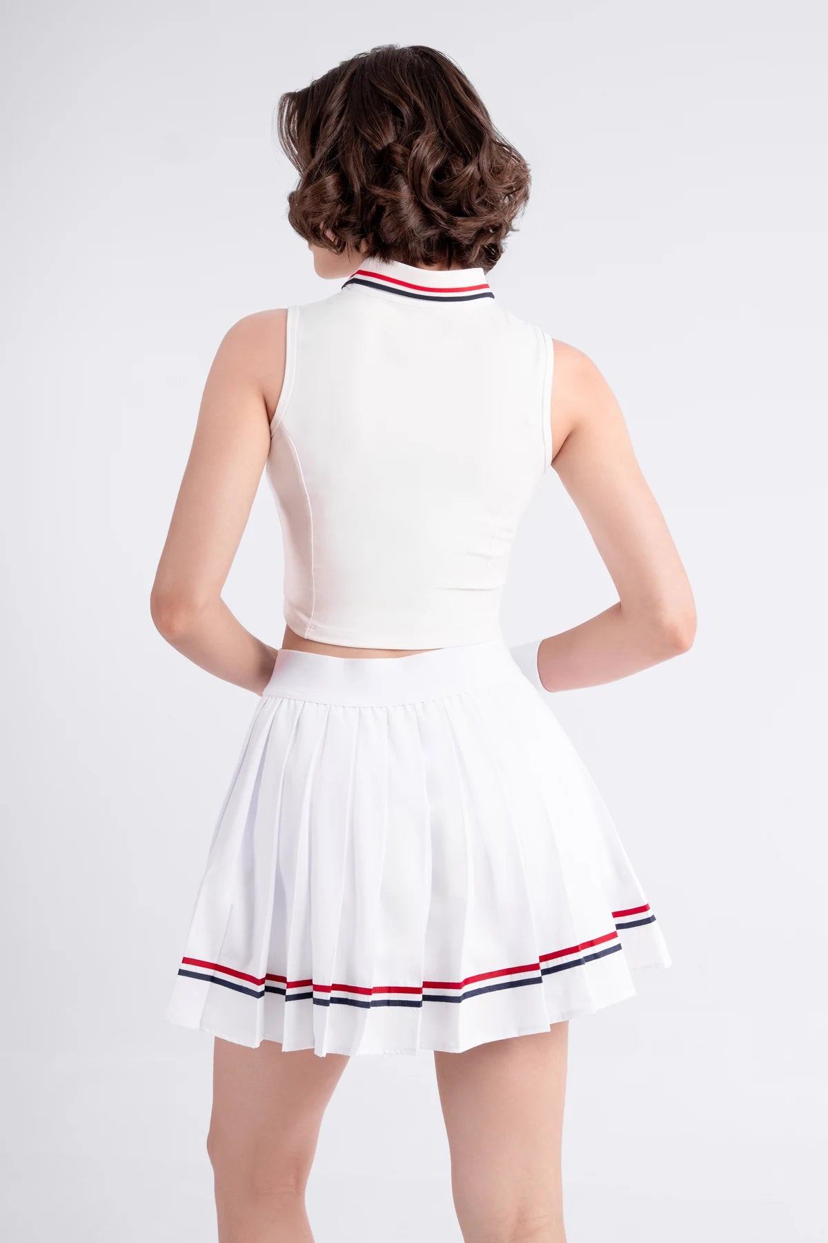 Tennis Polo V-Neck Sleeveless LAME - White/Red