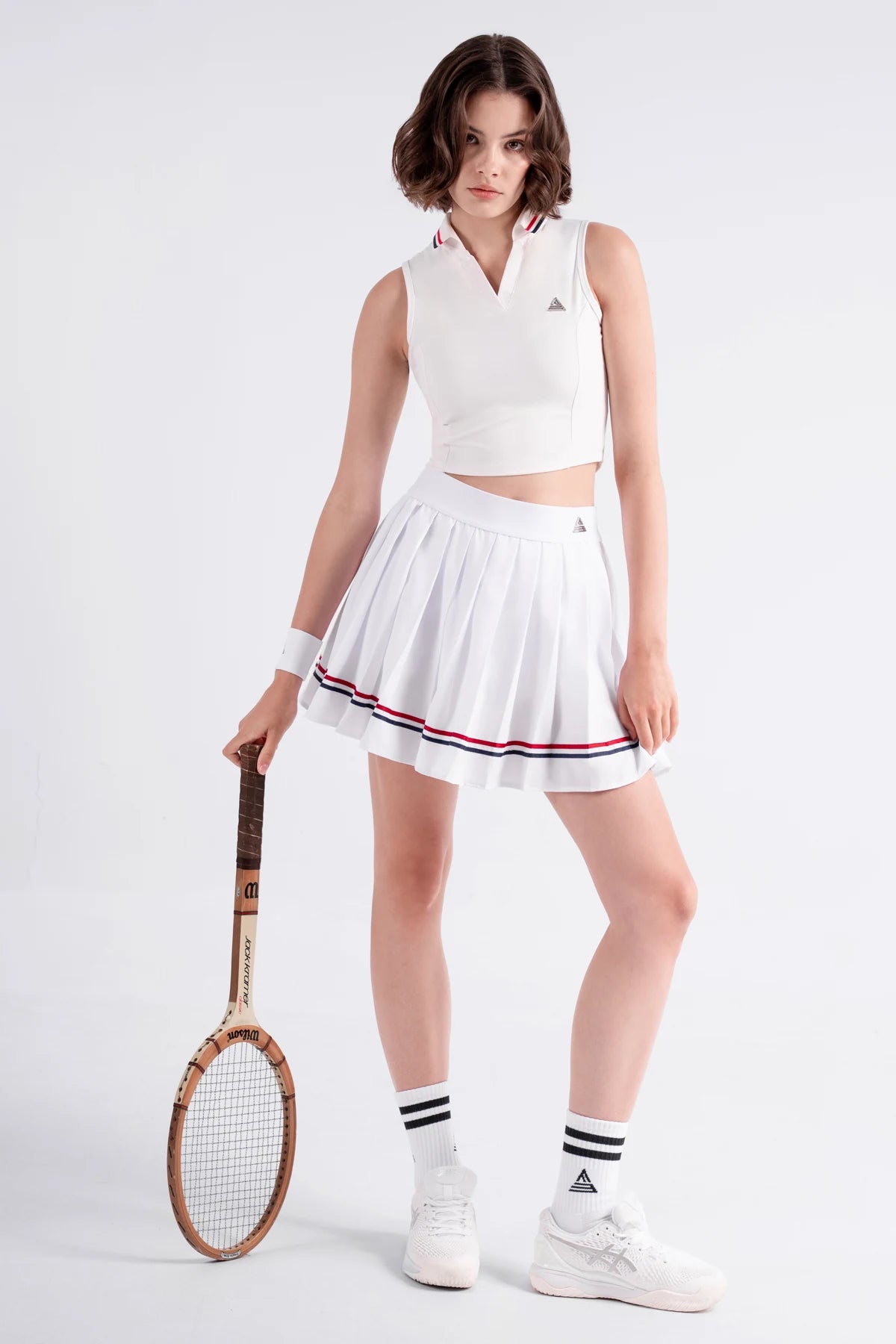 Tennis Polo V-Neck Sleeveless LAME - White/Red