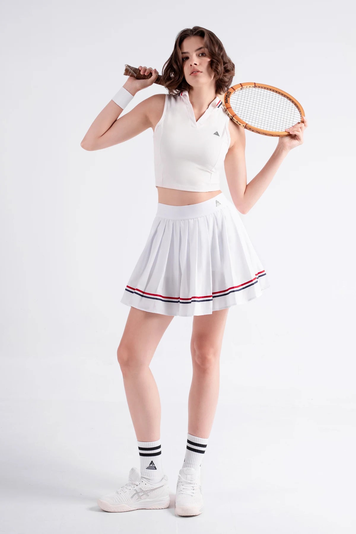Tennis Polo V-Neck Sleeveless LAME - White/Red