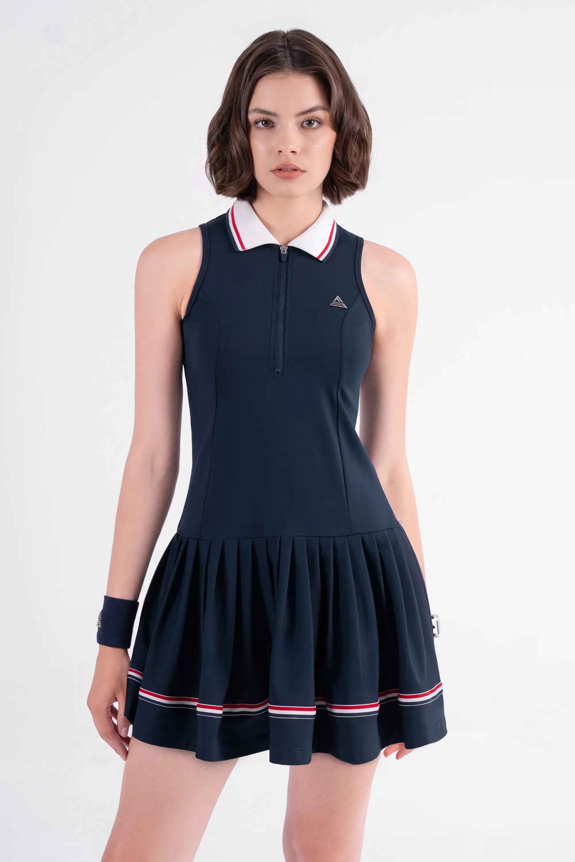 Tennis Dress Sleeveless Pleated LIBRE - Navy/Red