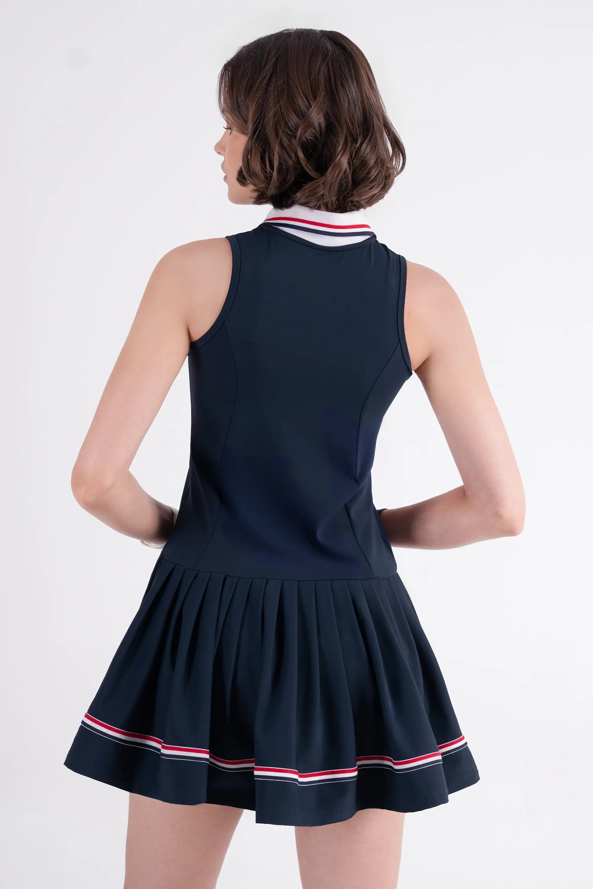 Tennis Dress Sleeveless Pleated LIBRE - Navy/Red