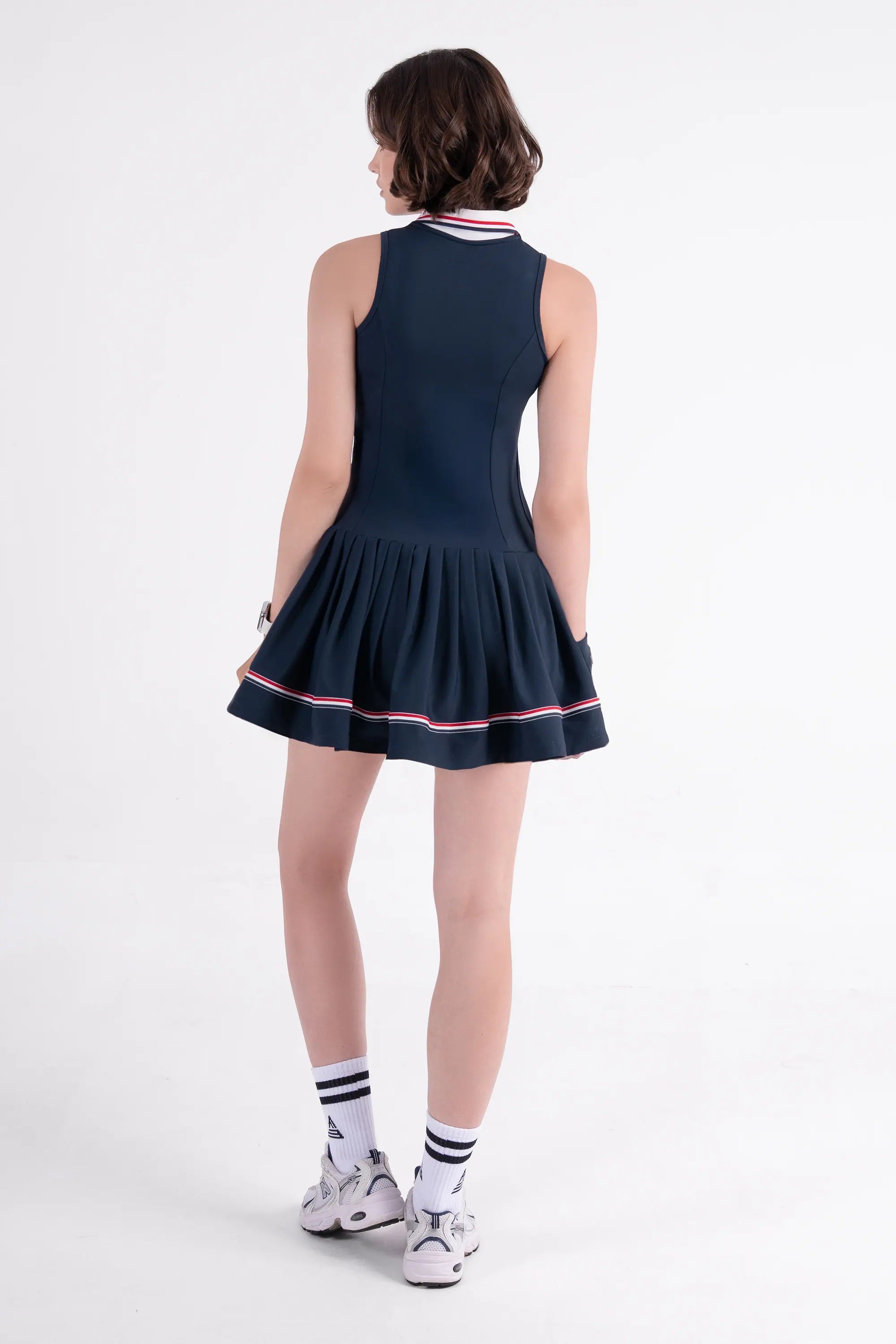 Tennis Dress Sleeveless Pleated LIBRE - Navy/Red