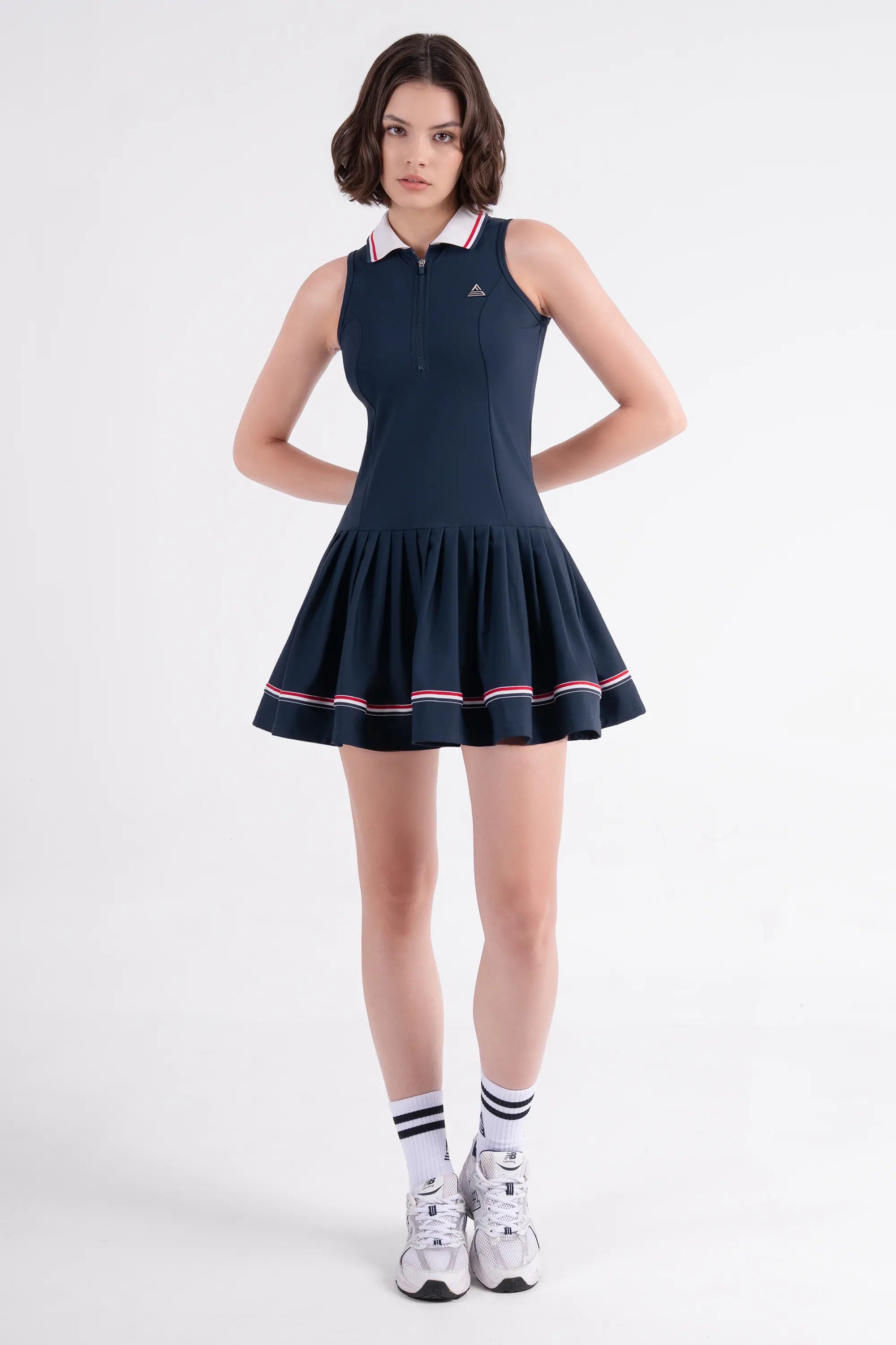 Tennis Dress Sleeveless Pleated LIBRE - Navy/Red