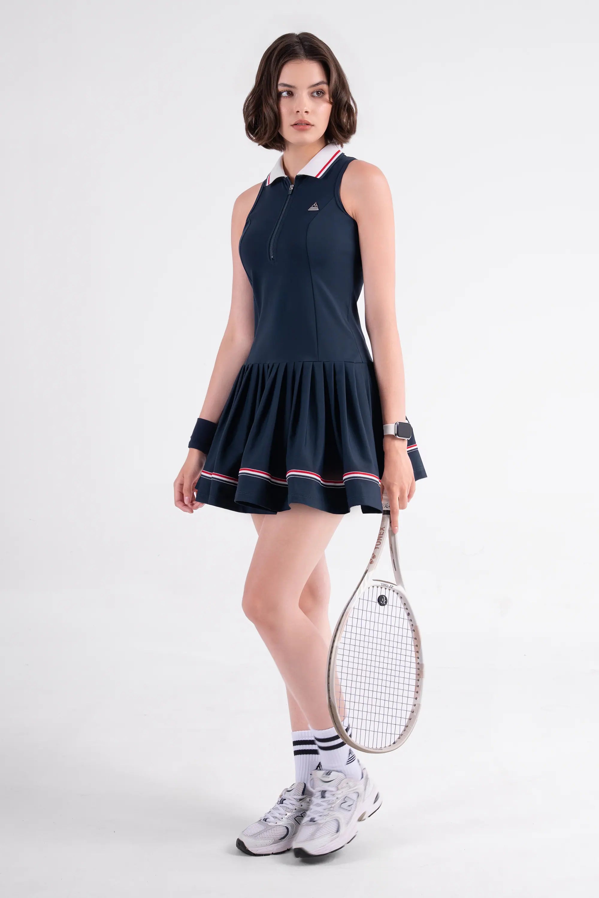 Tennis Dress Sleeveless Pleated LIBRE - Navy/Red