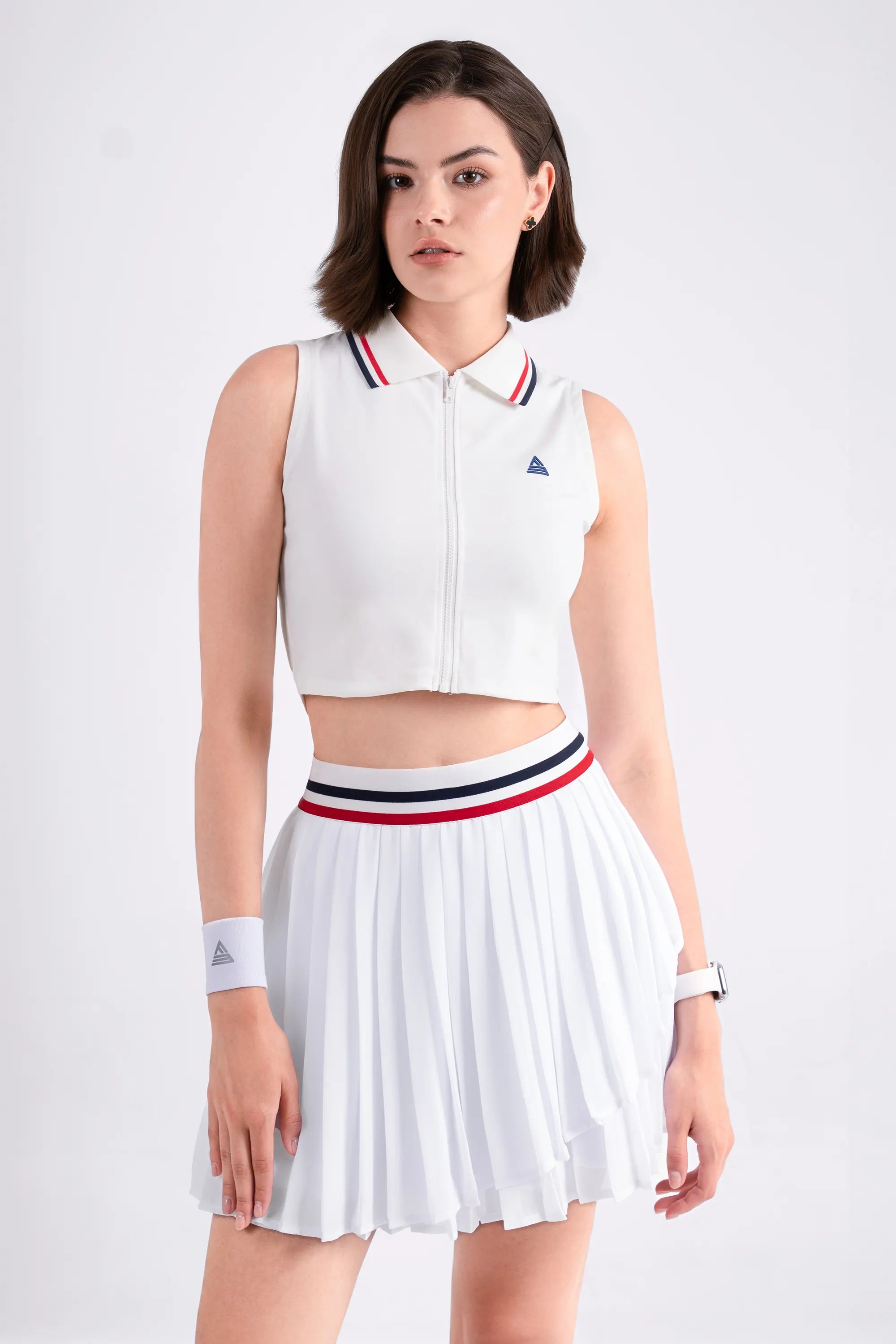 Tennis Polo Front Zip Sleeveless LUXE - White/Red