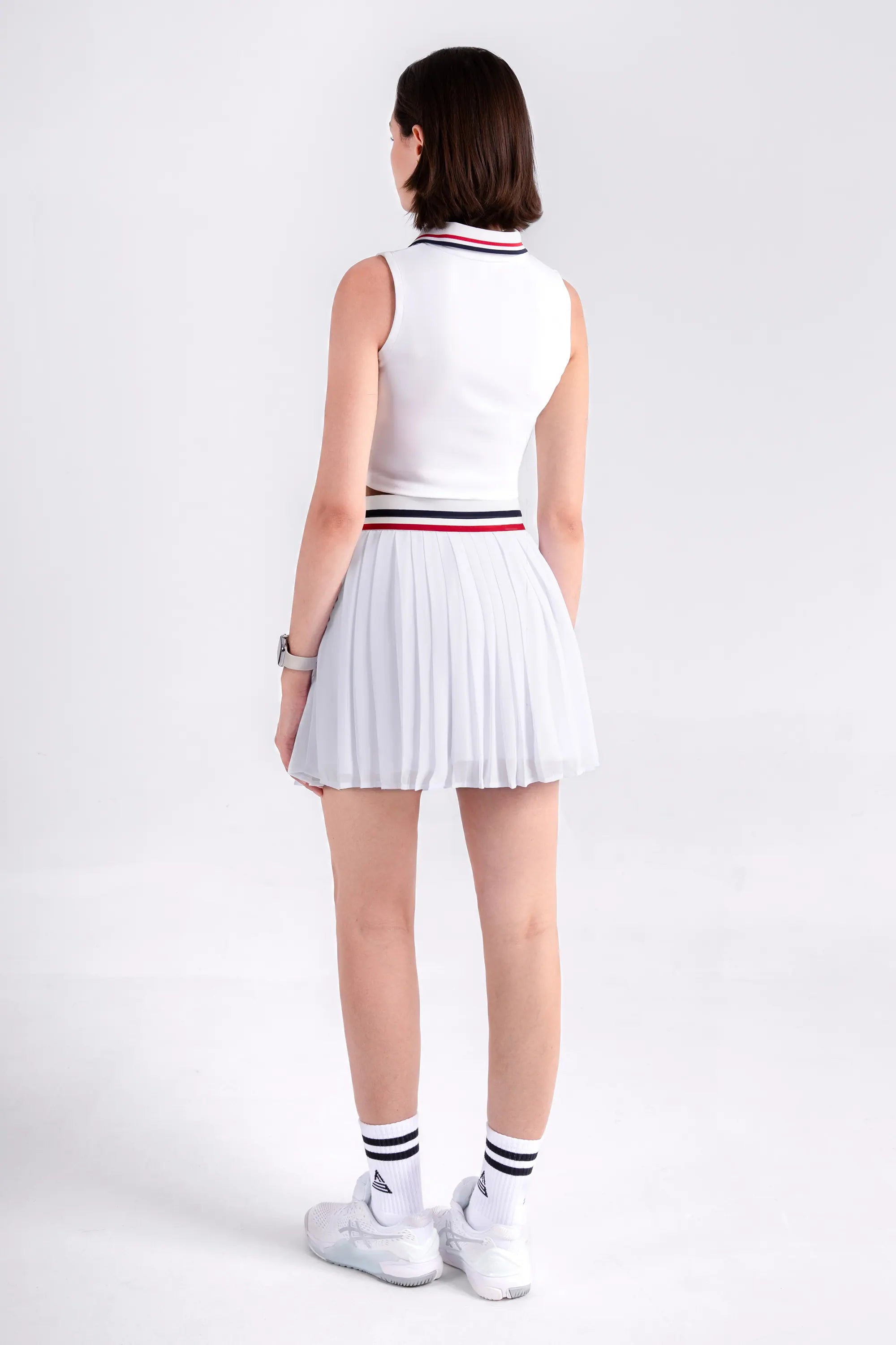 Tennis Polo Front Zip Sleeveless LUXE - White/Red