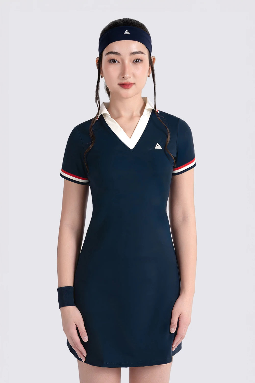 Tennis Dress V-Neck A-Line FORCE - Navy/Red
