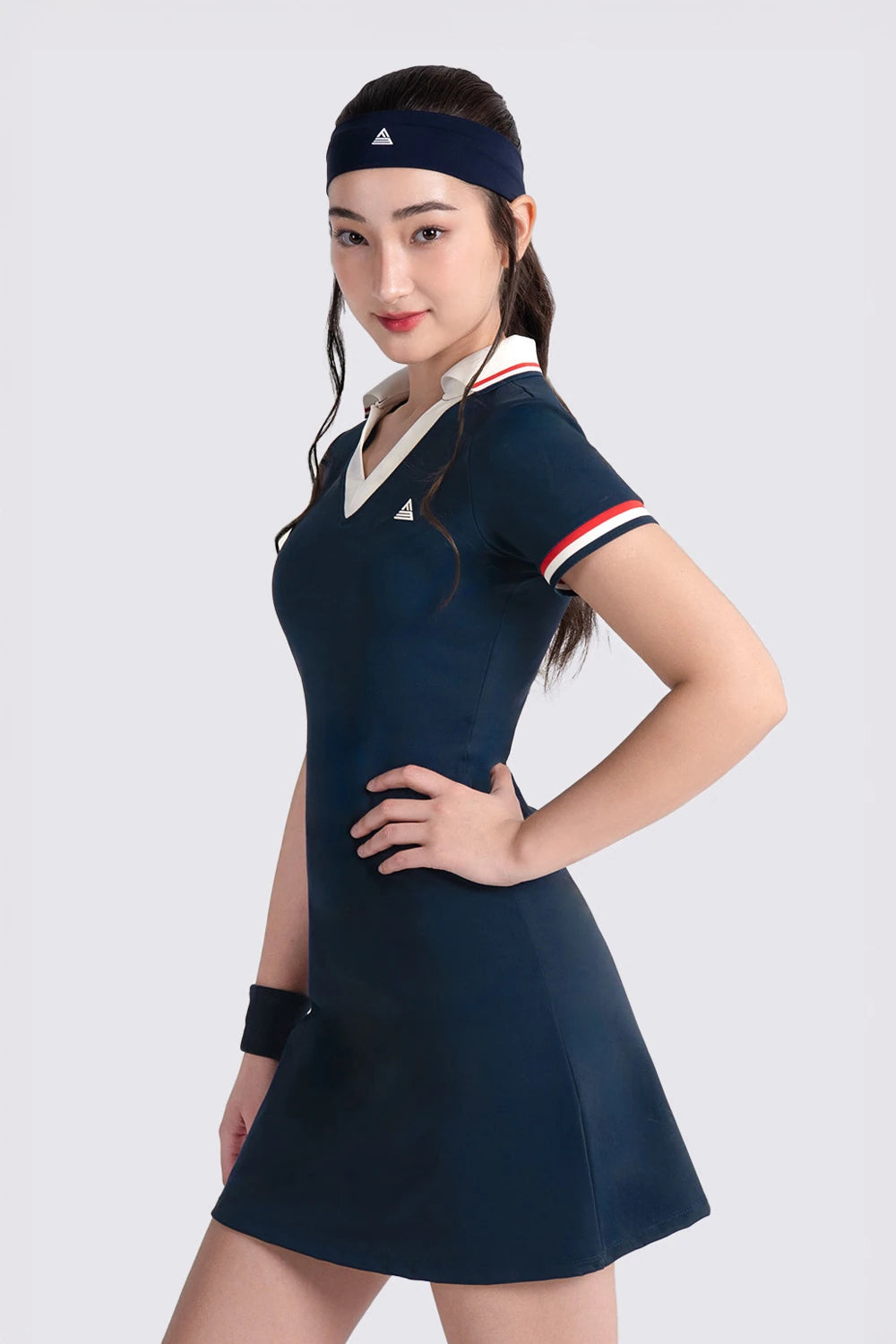 Tennis Dress V-Neck A-Line FORCE - Navy/Red