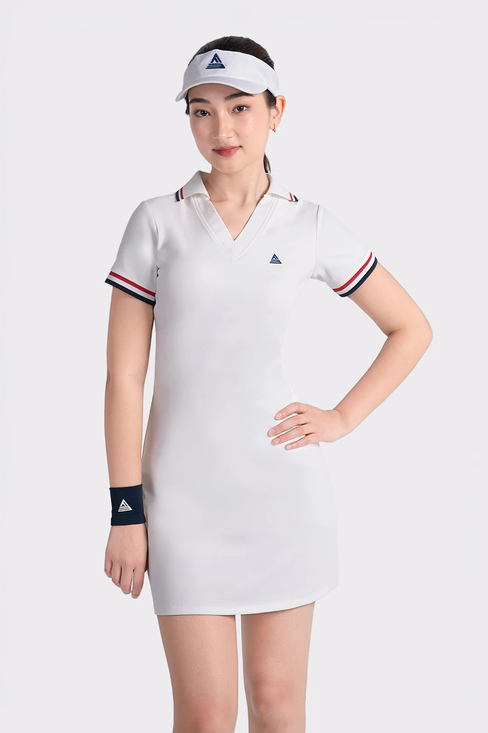 Tennis Dress V-Neck A-Line FORCE - White/Red