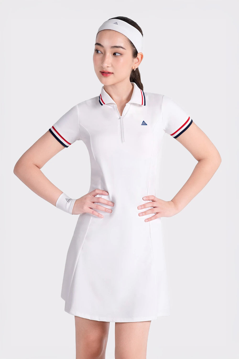Tennis Dress Front Zip A-Line CHIC - White/Red