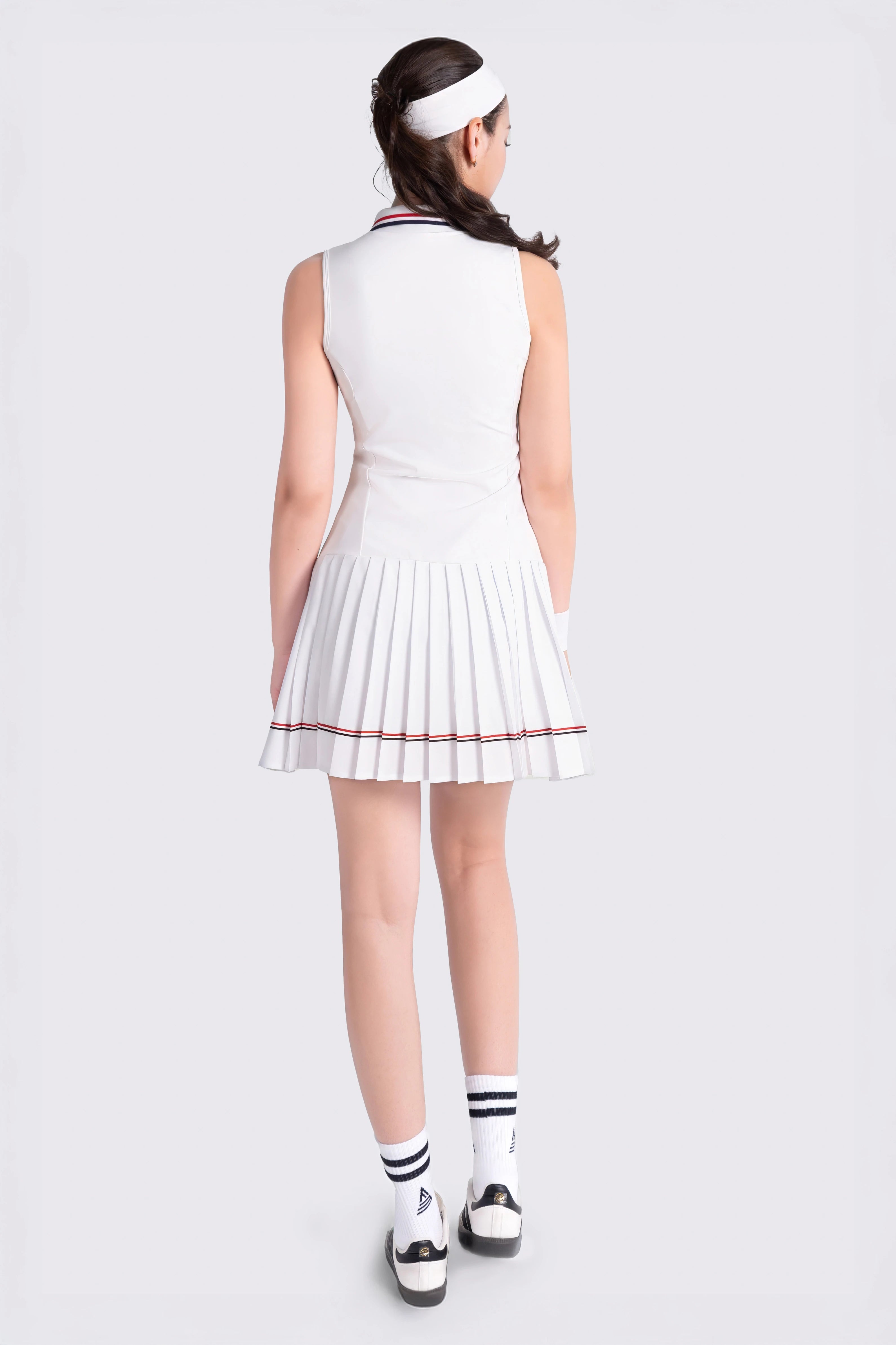 Tennis Dress Sleeveless Pleated LIBRE - White/Red