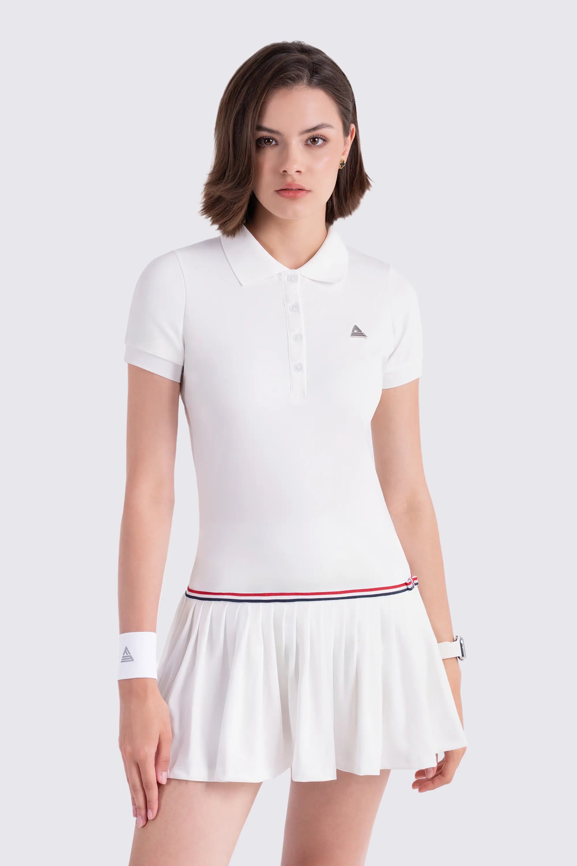 Tennis Dress Pleated Button FLAIR - White/Red