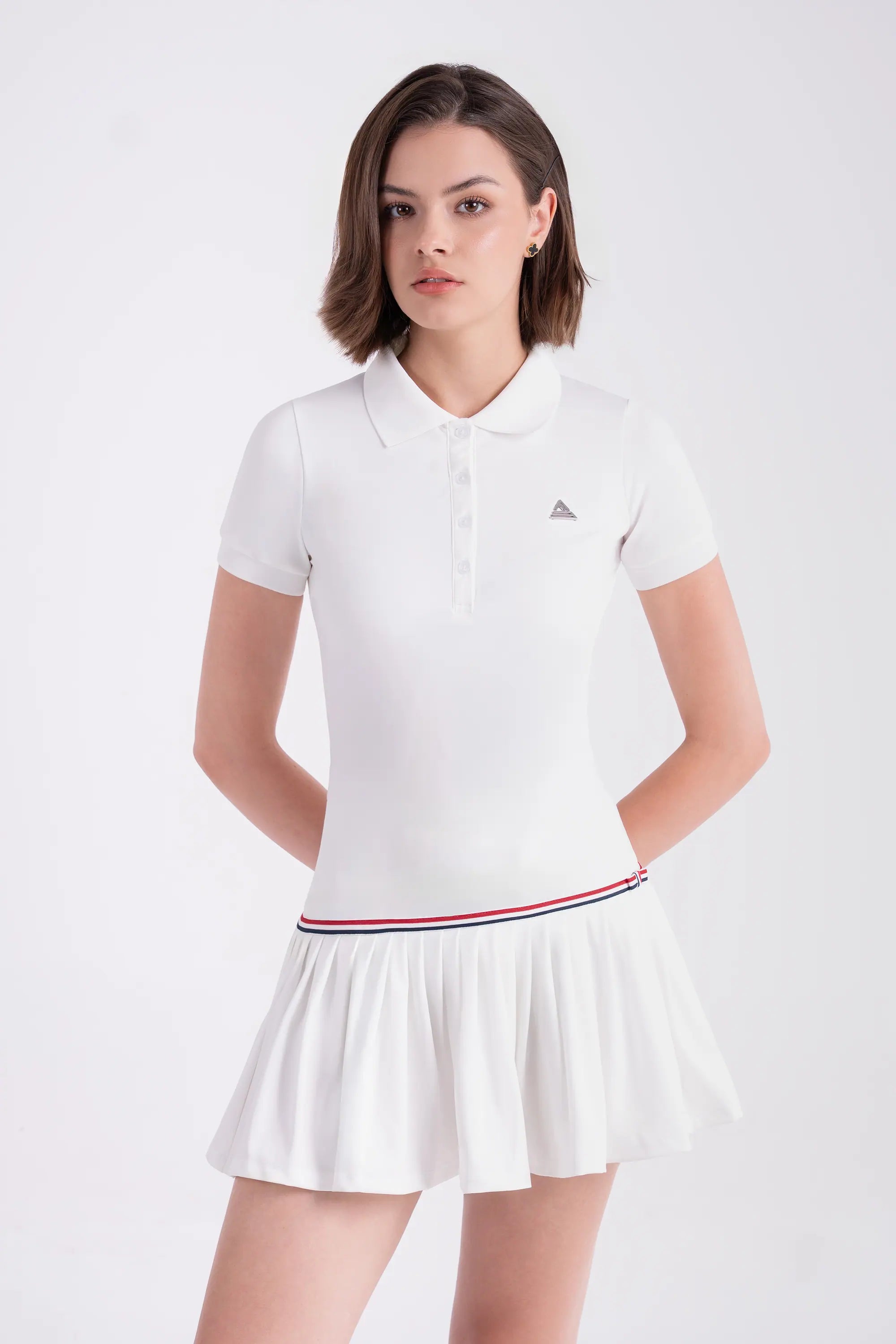 Tennis Dress Pleated Button FLAIR - White/Red