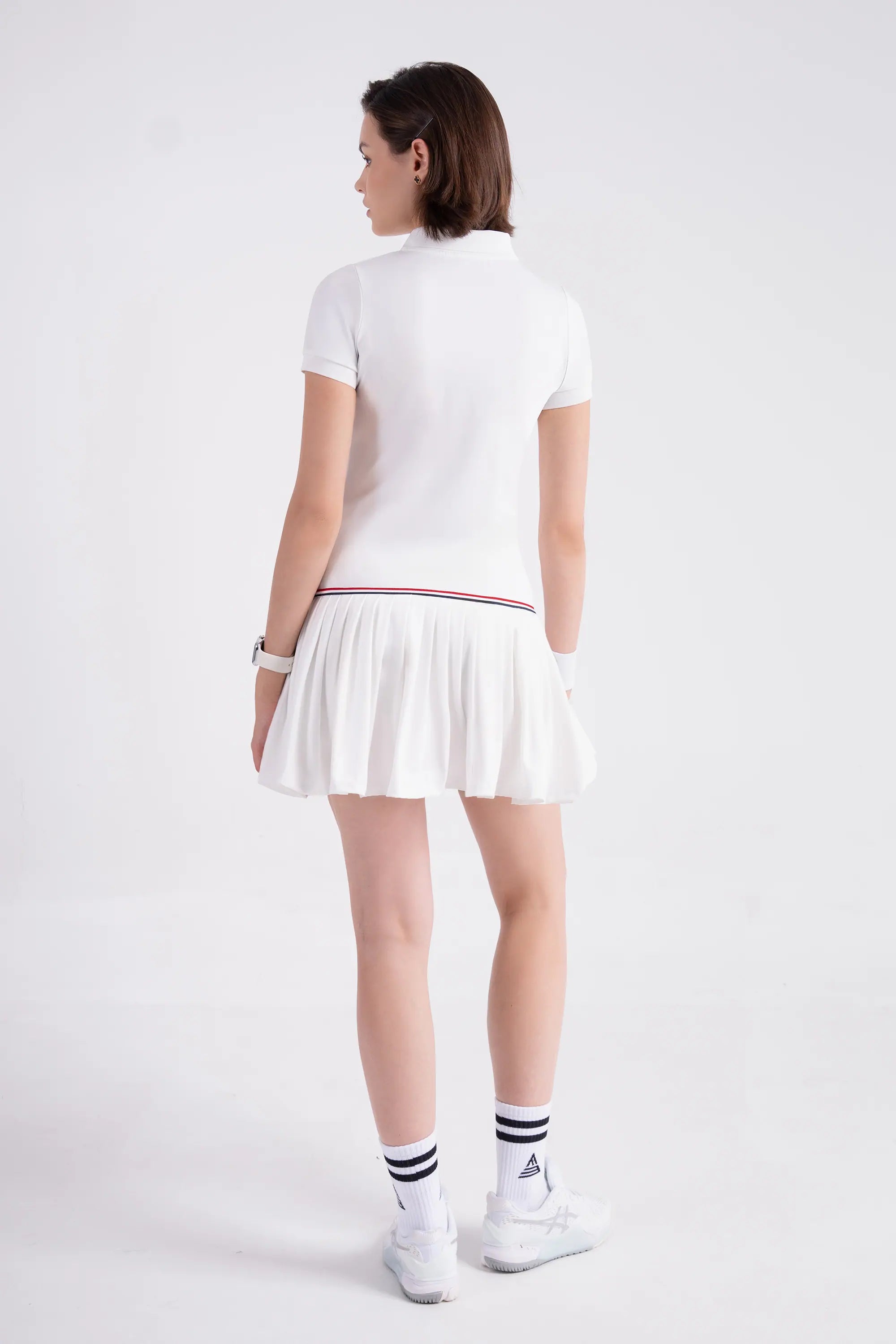 Tennis Dress Pleated Button FLAIR - White/Red