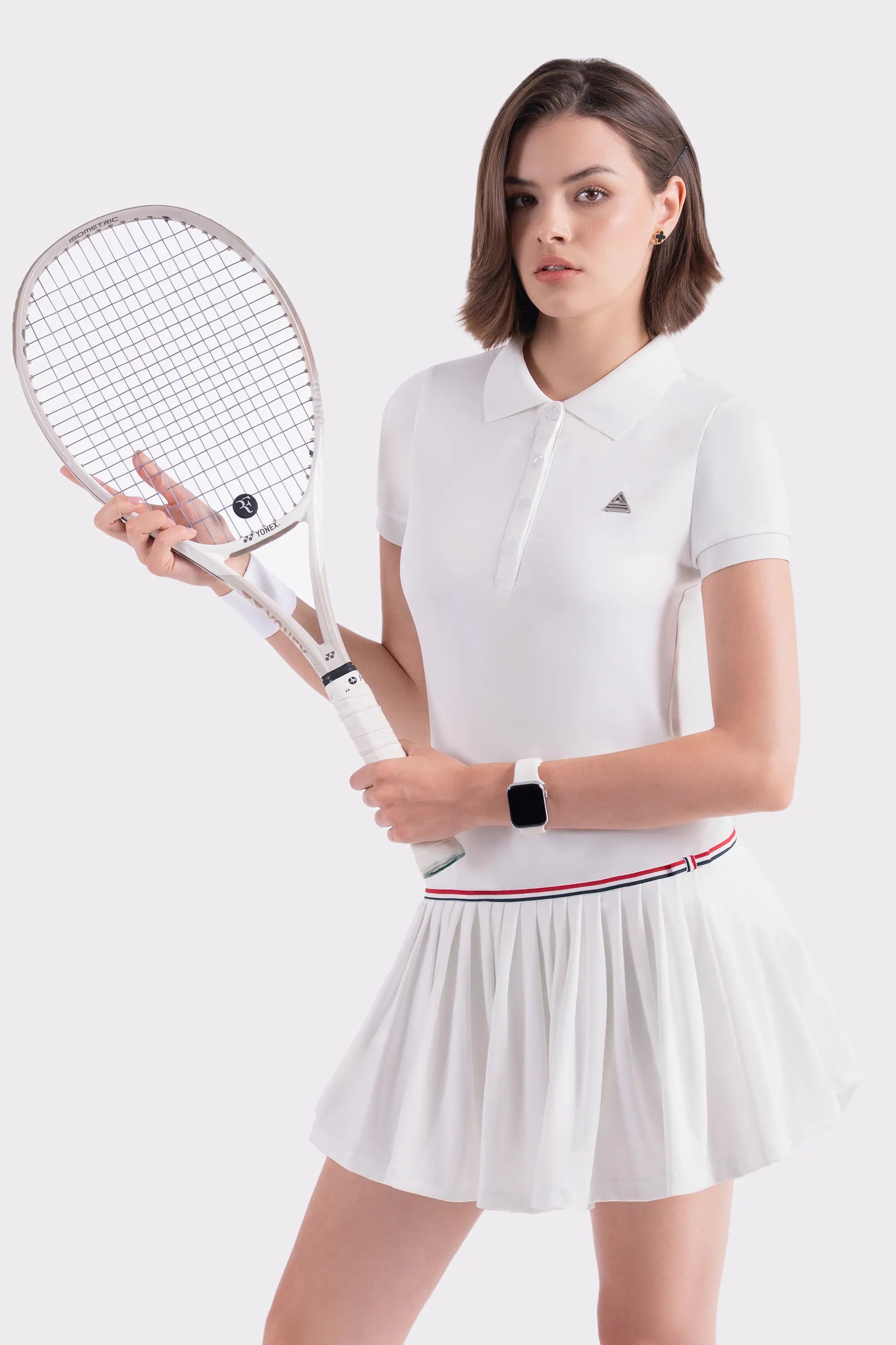 Tennis Dress Pleated Button FLAIR - White/Red