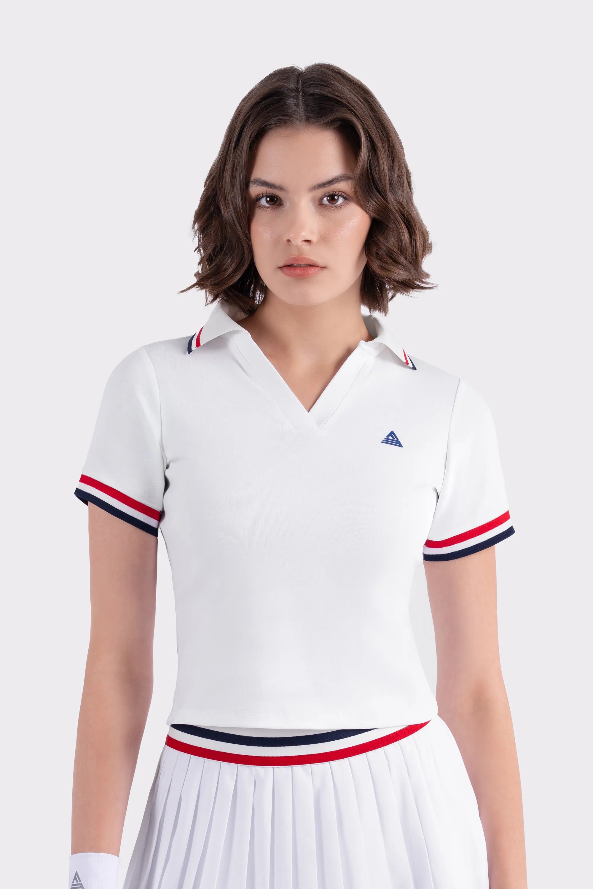 Tennis Polo V-Neck Collar VIVE - White/Red