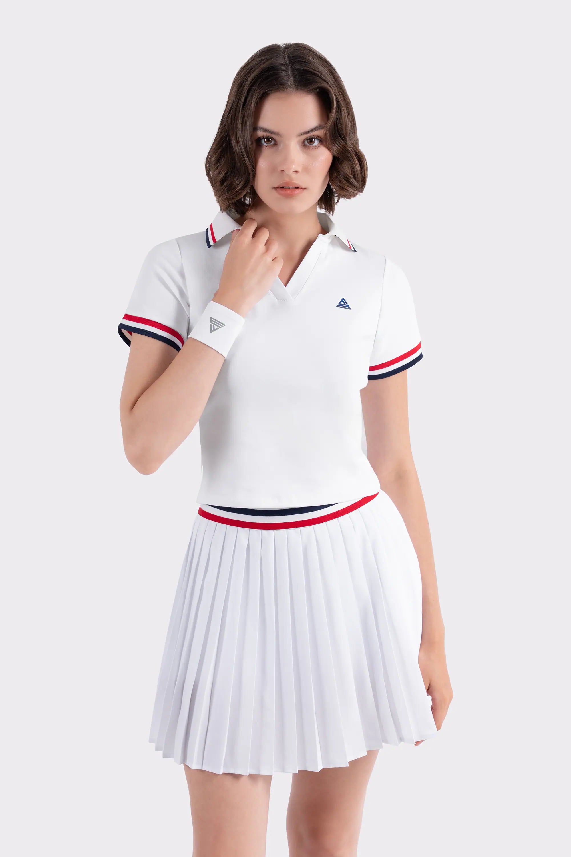 Tennis Polo V-Neck Collar VIVE - White/Red