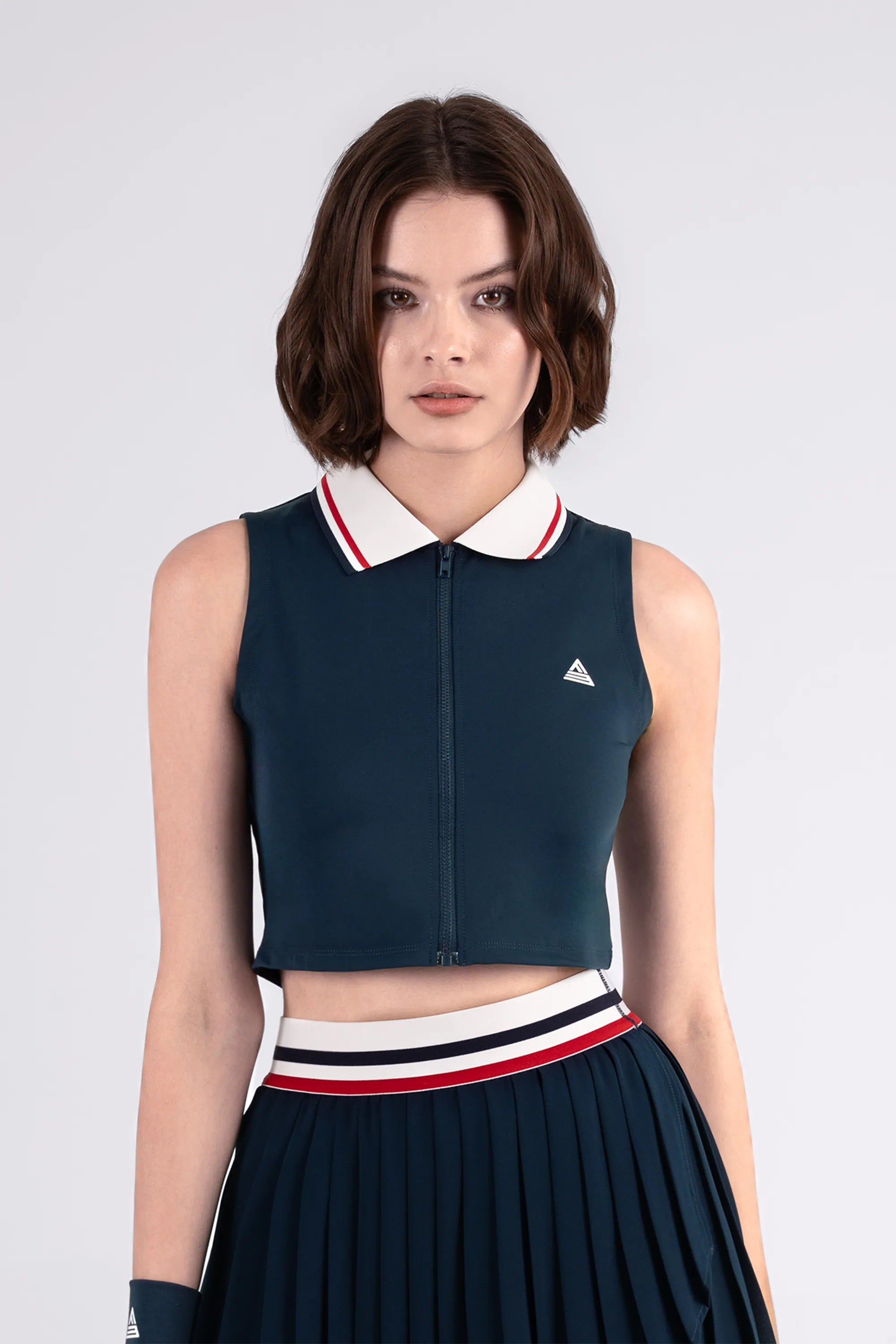 Tennis Polo Front Zip Sleeveless LUXE - Navy/Red