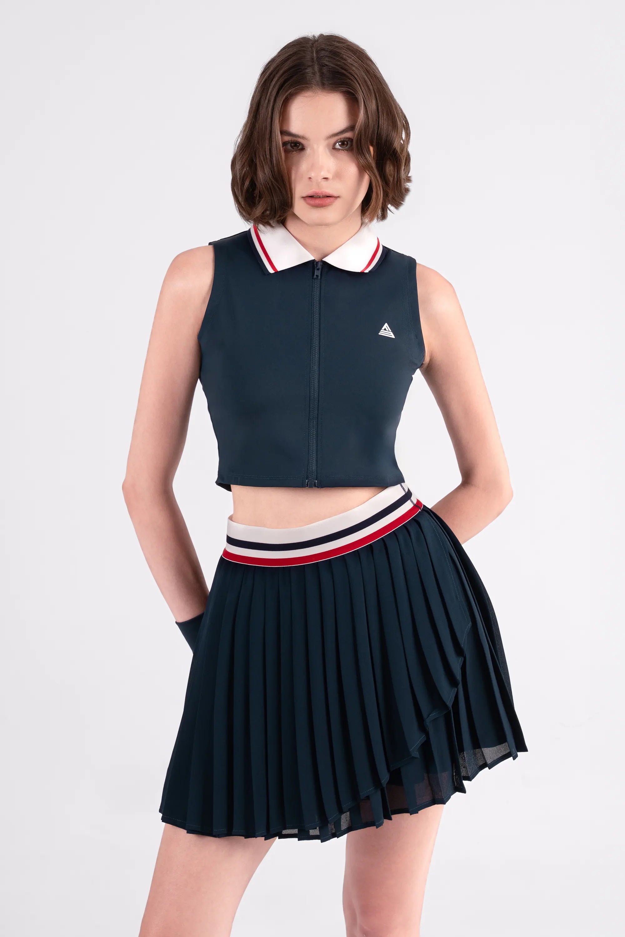 Tennis Skirt 3-Layer Pleated SOLEIL - Navy/Red