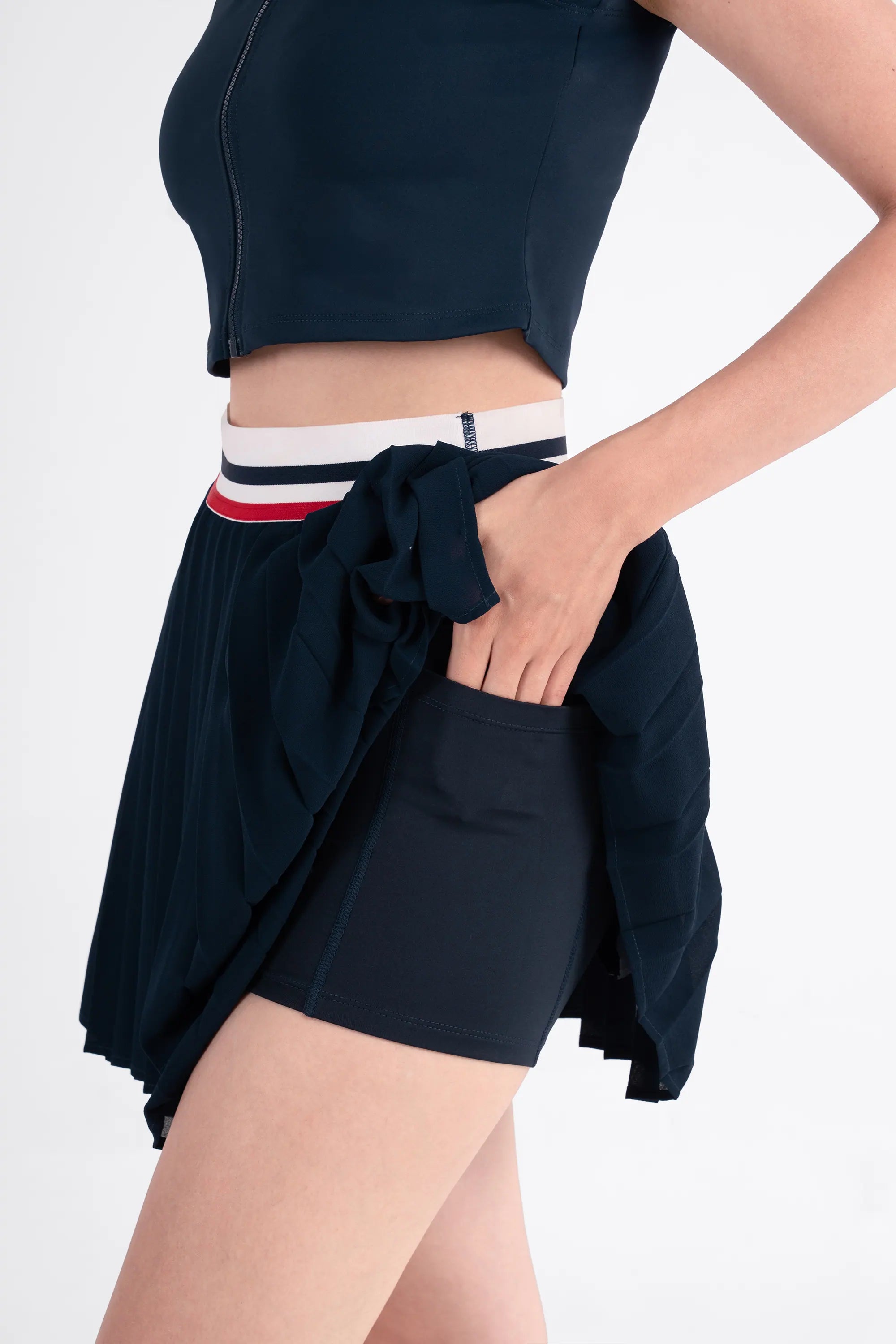 Tennis Skirt 3-Layer Pleated SOLEIL - Navy/Red