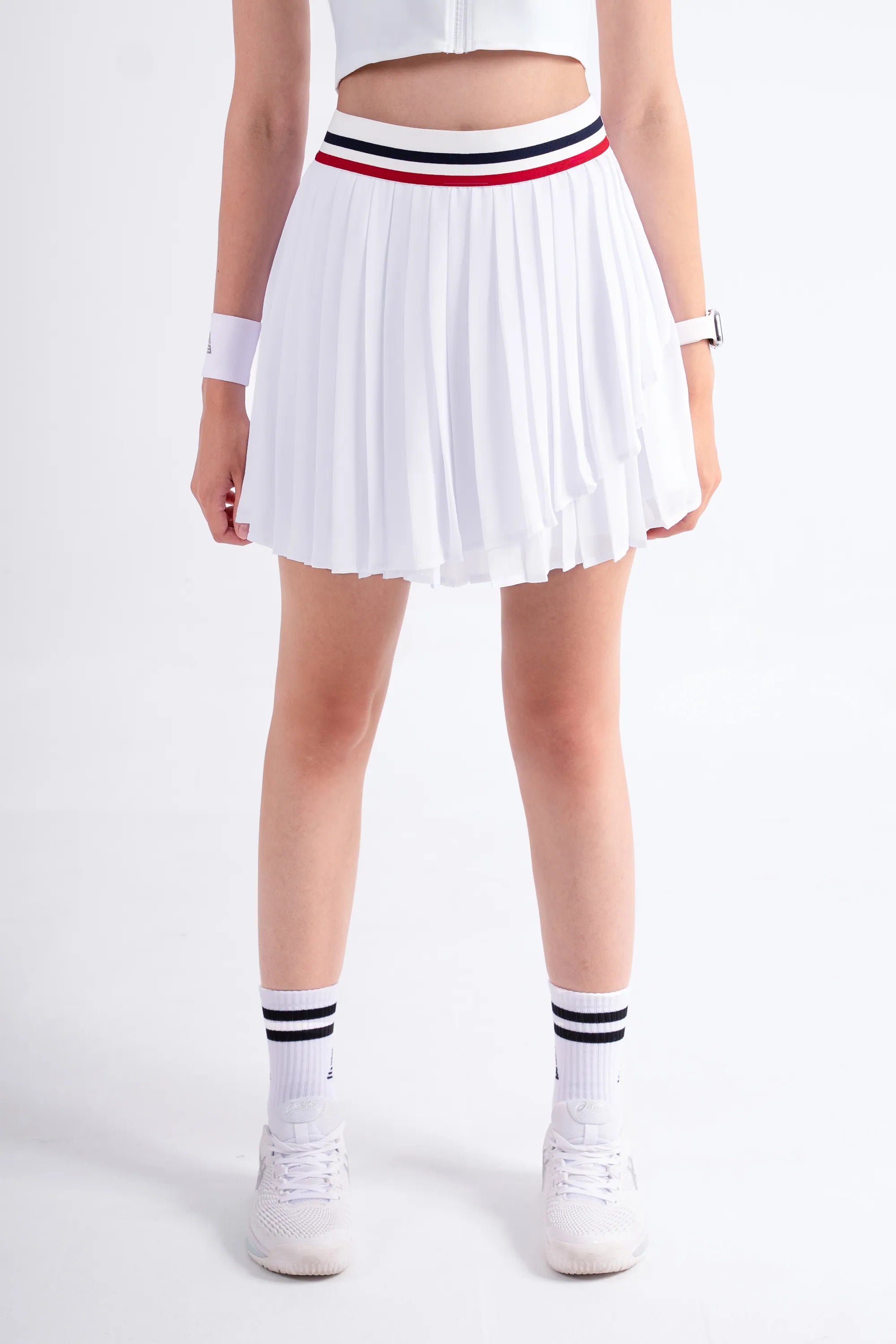 Tennis Skirt 3-Layer Pleated SOLEIL - White/Red